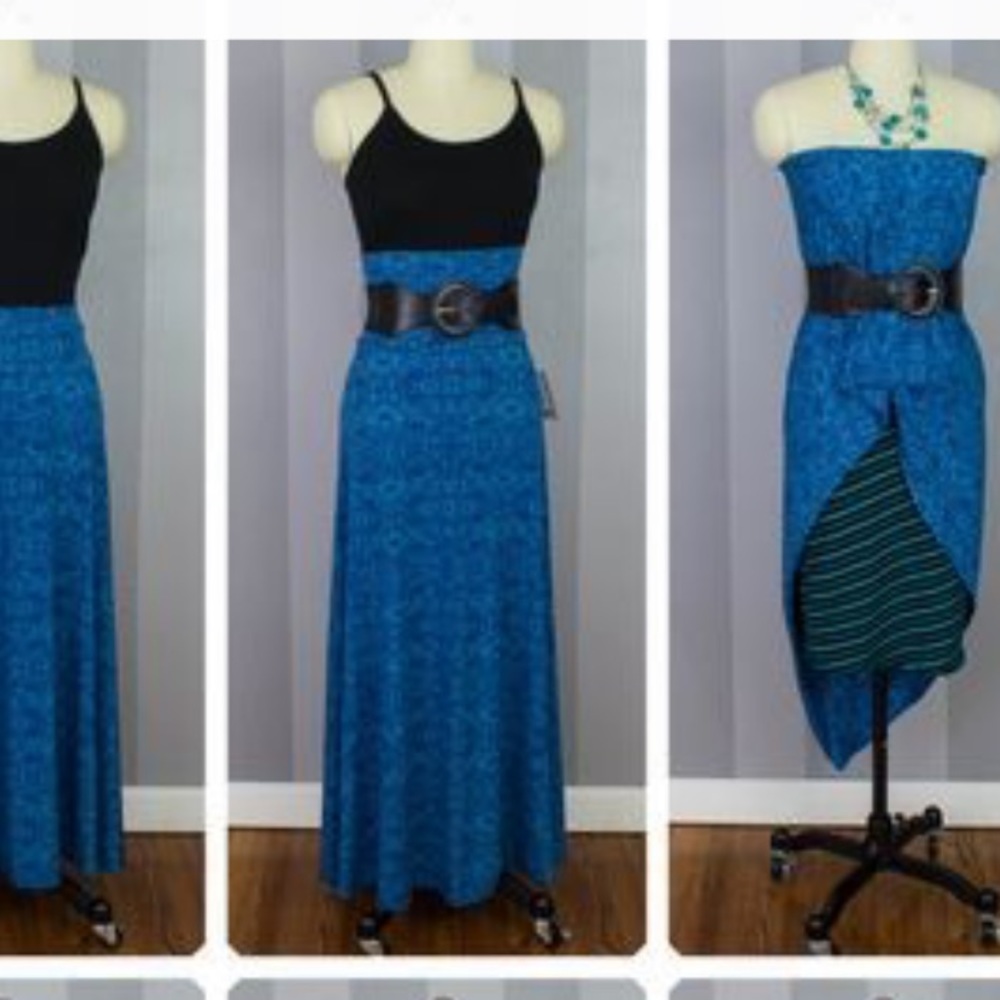 LuLaRoe Blue & Black Print Long Maxi Skirt, XXS